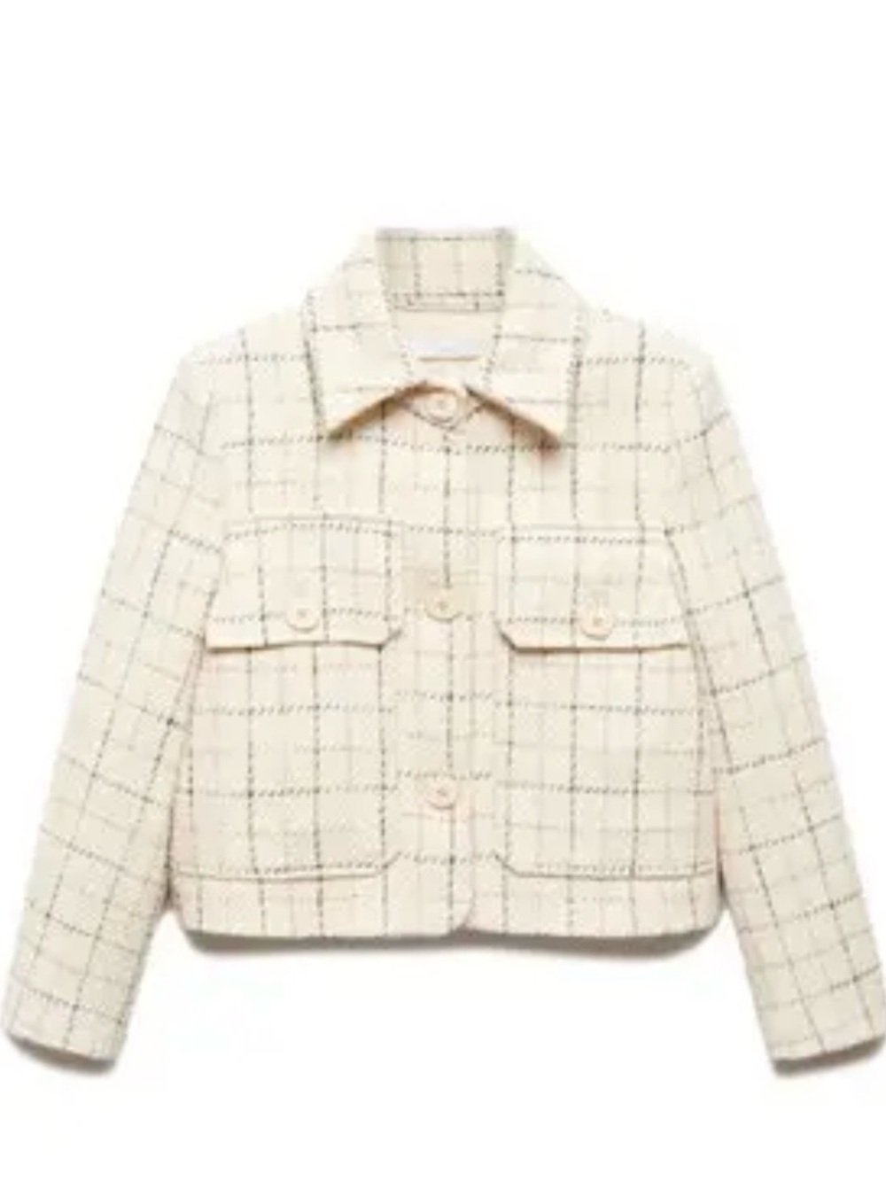 Mango Tweed Cream Plaid Cropped‎ Jacket Cotton blend NWT Size Medium